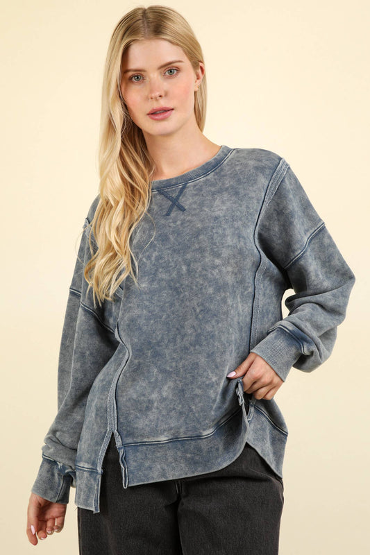 Mineral Washed French Terry Oversized Knit Top