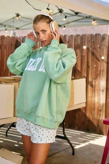 'DILLY DALLY' Mock Neck Sweatshirt: SAGE