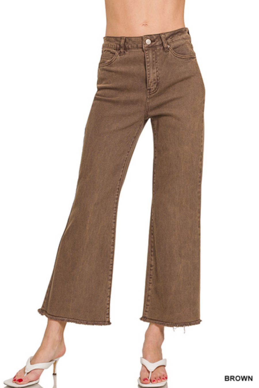 ACID WASHED HIGH WAIST FRAYED HEM BOOTCUT PANTS
