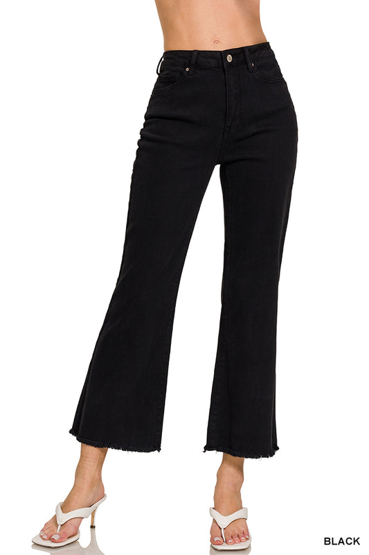 ACID WASHED HIGH WAIST FRAYED HEM BOOTCUT PANTS