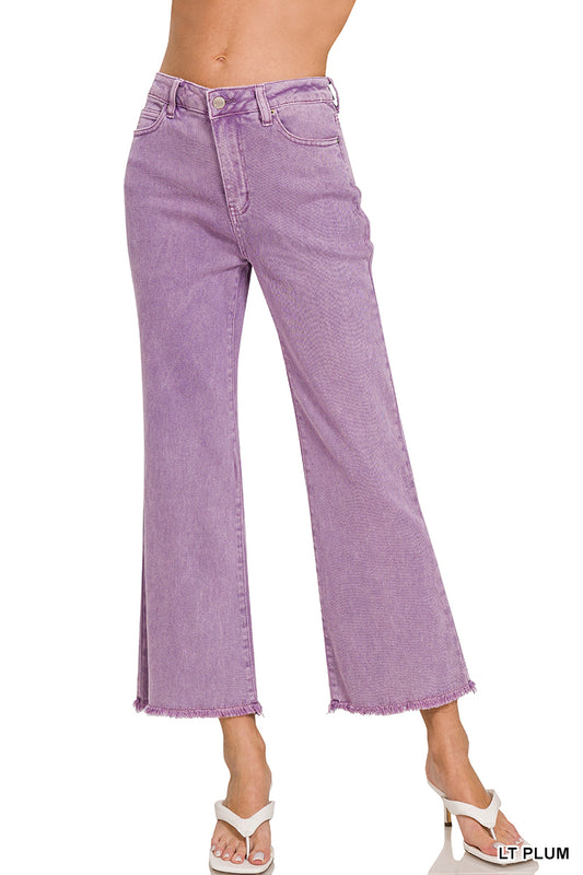 ACID WASHED HIGH WAIST FRAYED HEM BOOTCUT PANTS