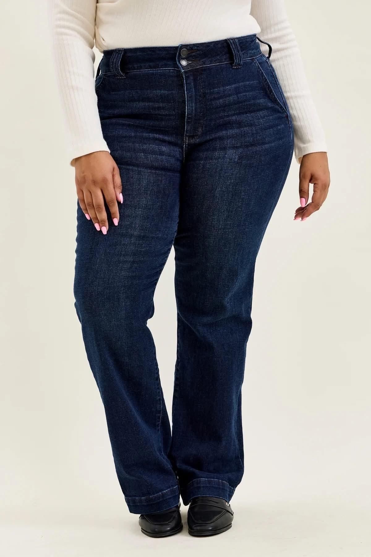 Judy Blue High Waist Trouser Wide Leg Denim Jeans -Short Inseam