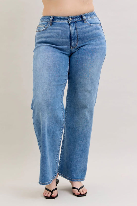 Judy Blue Mid Rise Retro Wide Leg Denim Jeans