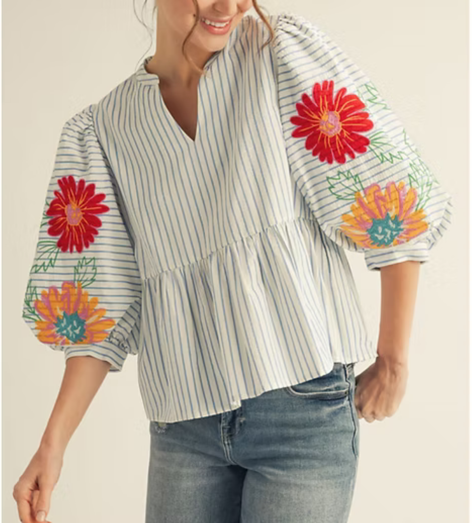 Embrodiered Floral Stripe