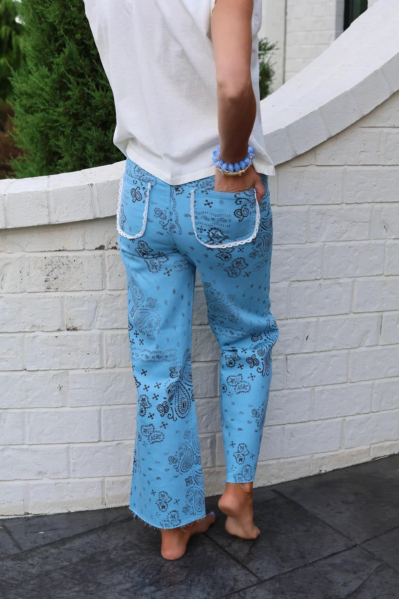 Light Blue Bandana Frey Hem Denim