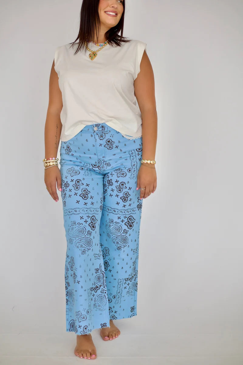 Light Blue Bandana Frey Hem Denim