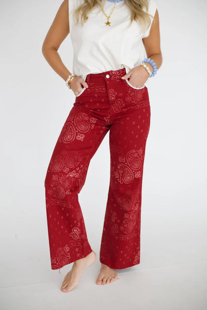 Red Bandana Frey Hem Denim
