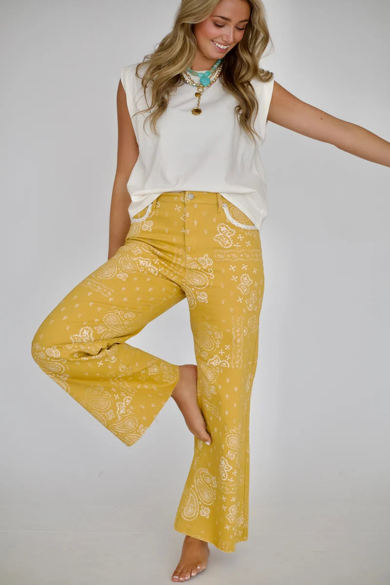 Mustard Bandana Frey Hem Denim