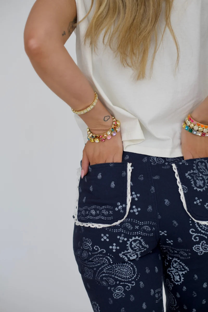 Navy Bandana Frey Hem Denim