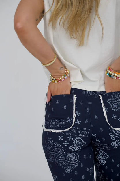 Navy Bandana Frey Hem Denim