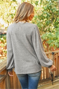 RIB DETAIL PUFF SLEEVED SOLID HACCI BRUSHED
