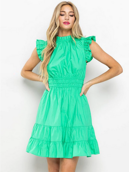 Green Mock Neck Mini Dress
