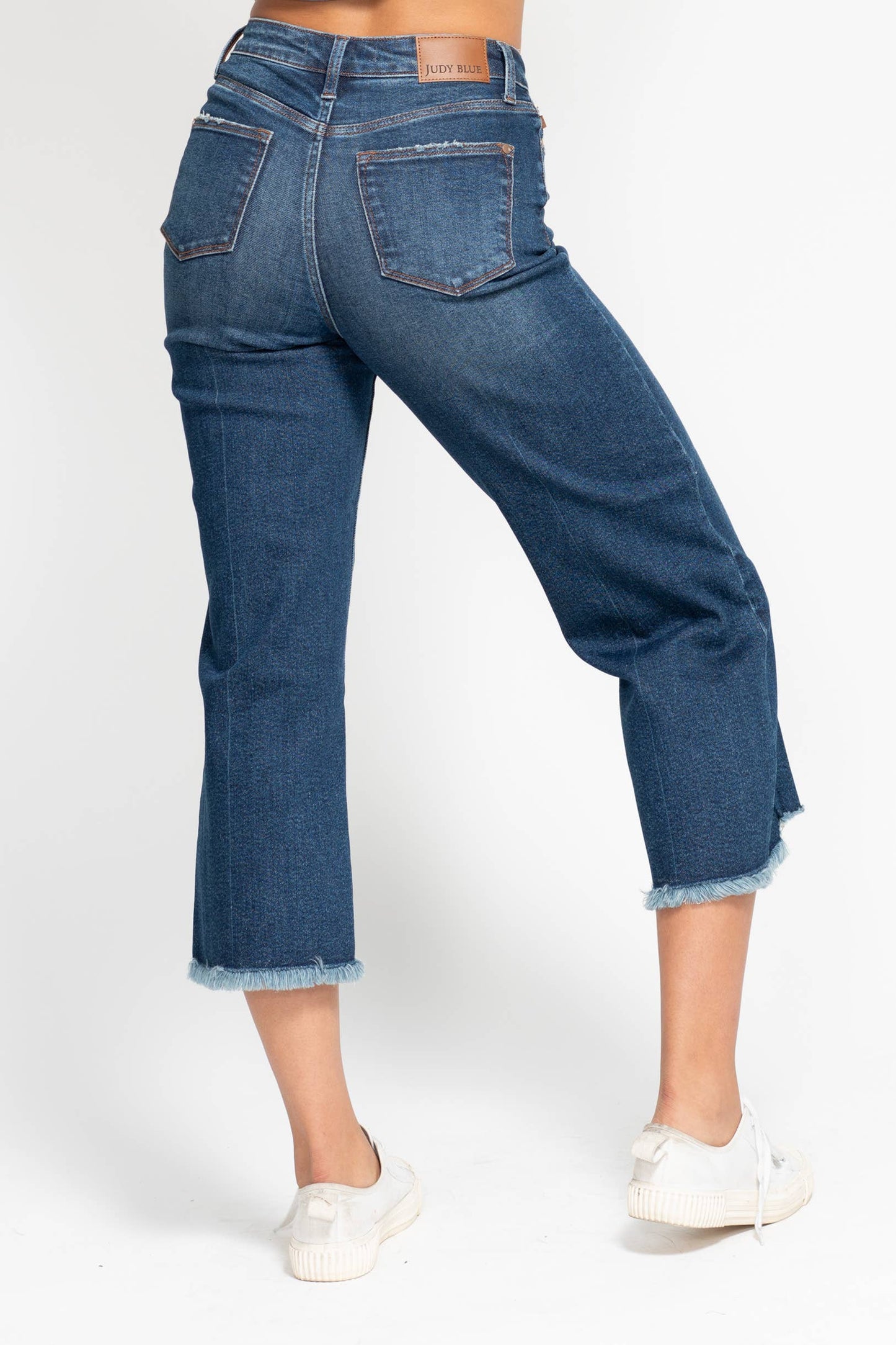 Judy Blue Jeans - High Waisted Button Fly Destroy Hem Crop Wide