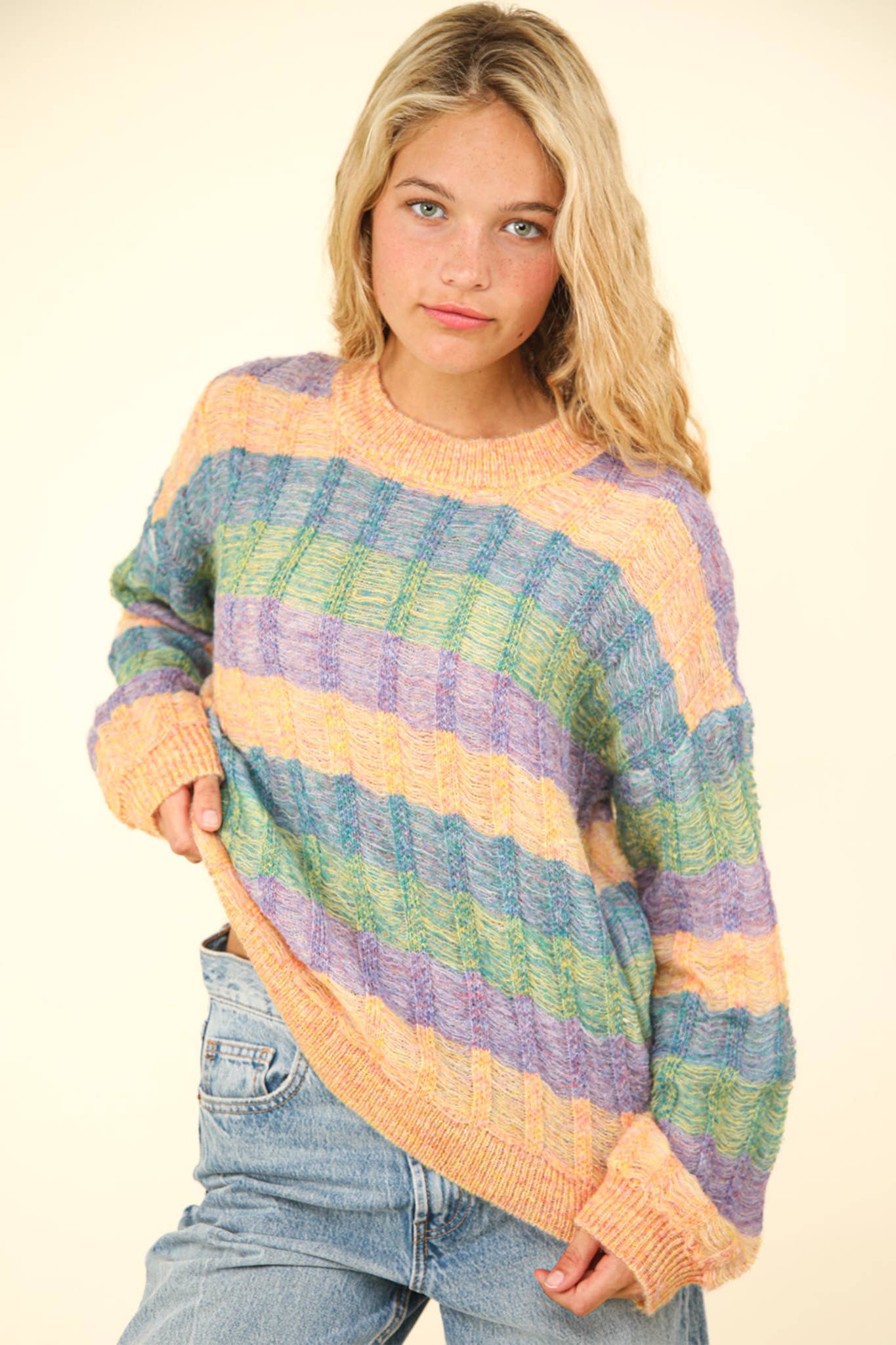 Multi Color Stripe Oversized Sweater Top