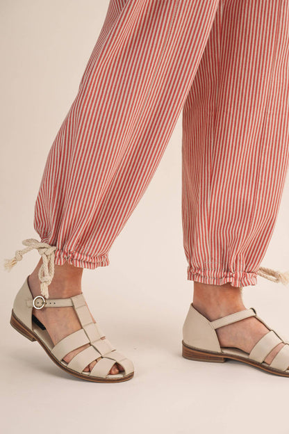 STRIPED PARACHUTE PANTS: SALMON PINK STRIPE