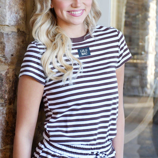 LULU MAC STRIPE BABY DOLL TOP-BROWN