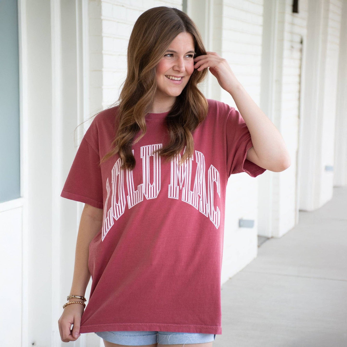 LuLu Mac Stripe Adult Crimson Comfort Colors Tee: Crimson