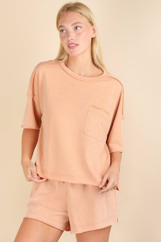 Mineral Washed Comfy Knit Top & Shorts Set