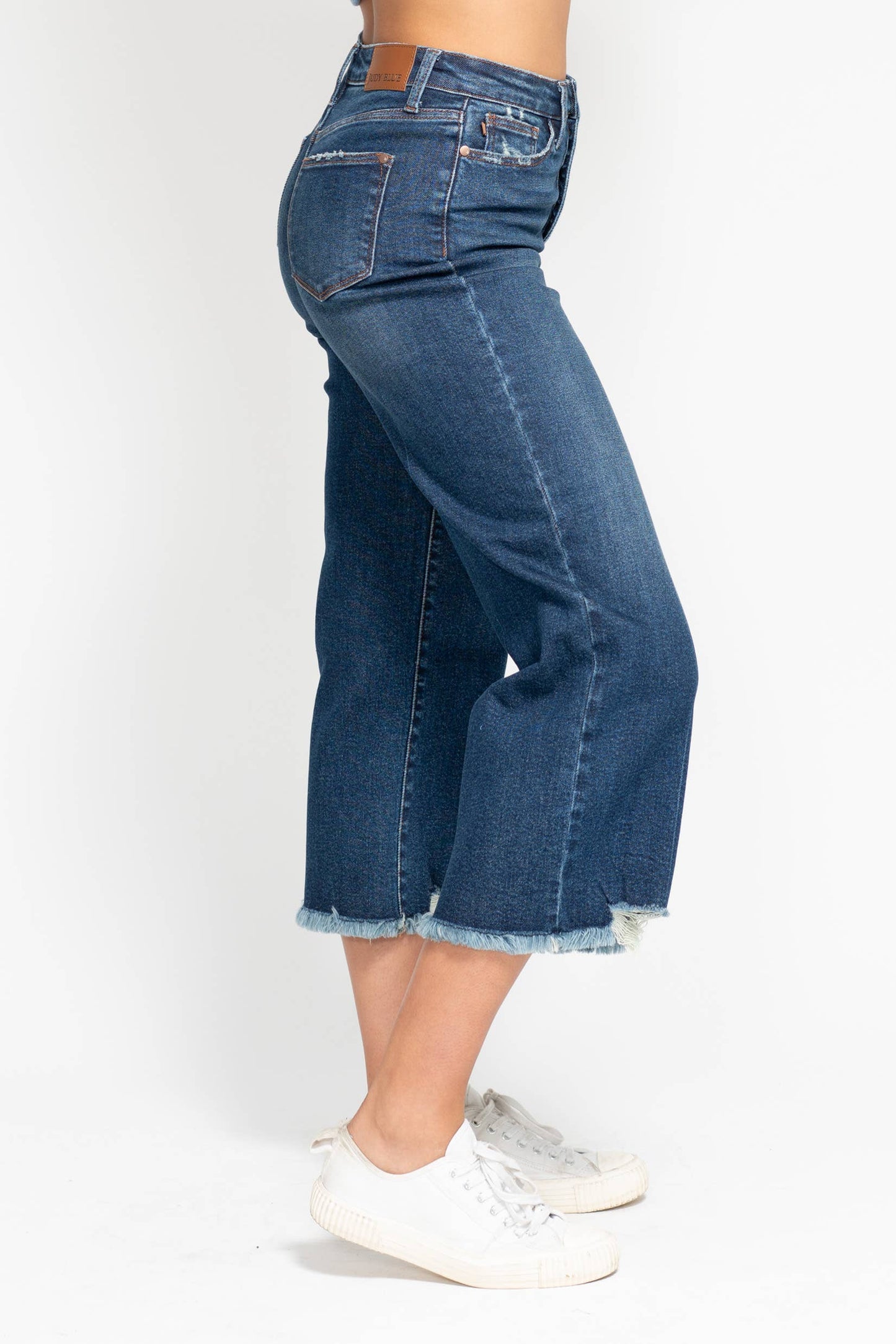 Judy Blue Jeans - High Waisted Button Fly Destroy Hem Crop Wide