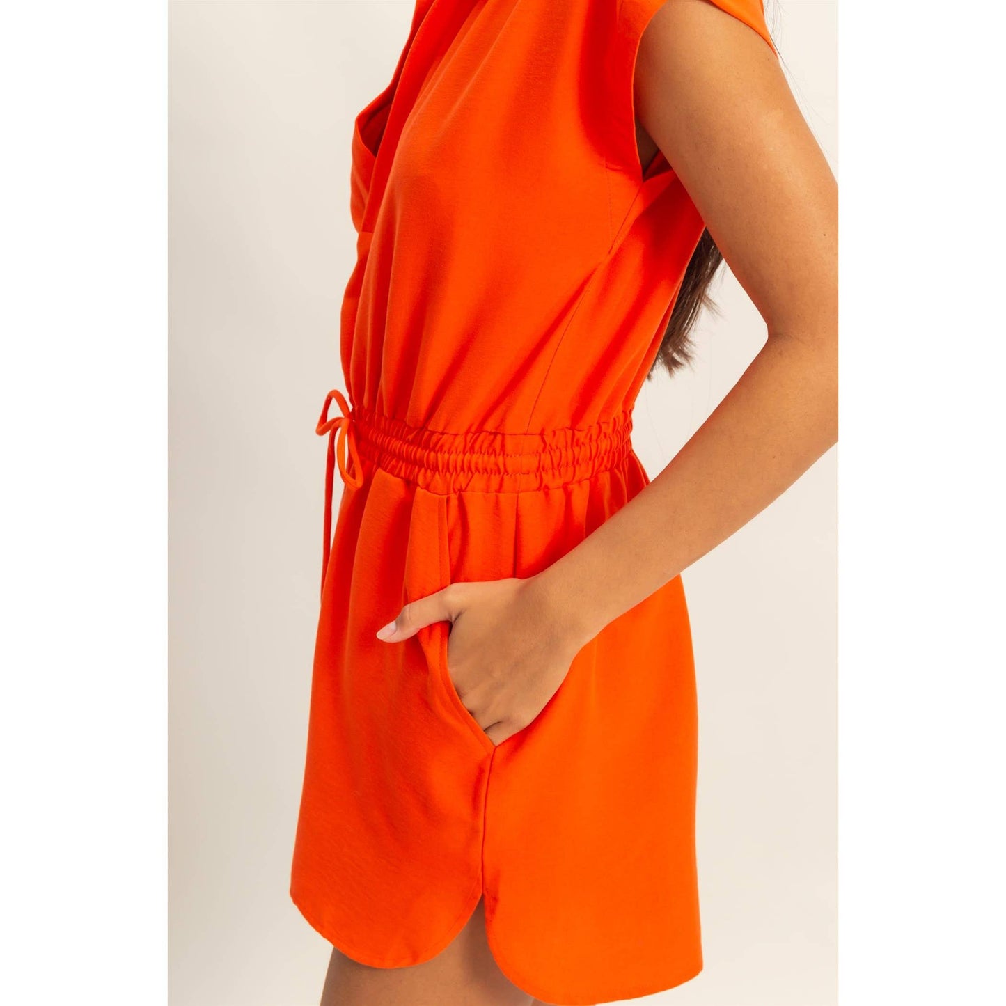 Collared Romper with Buttonless Placket