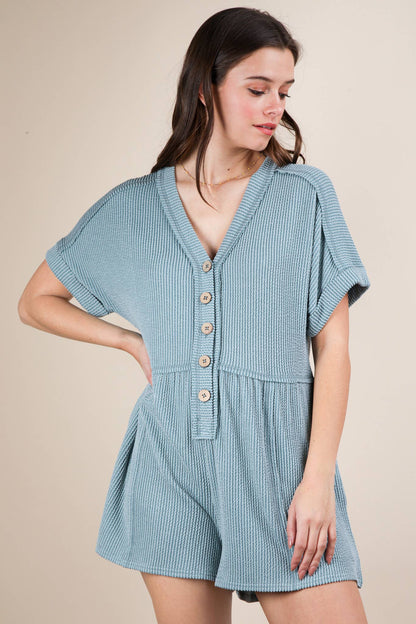 Two Tone Ribbed Knit Comfy Casual Romper