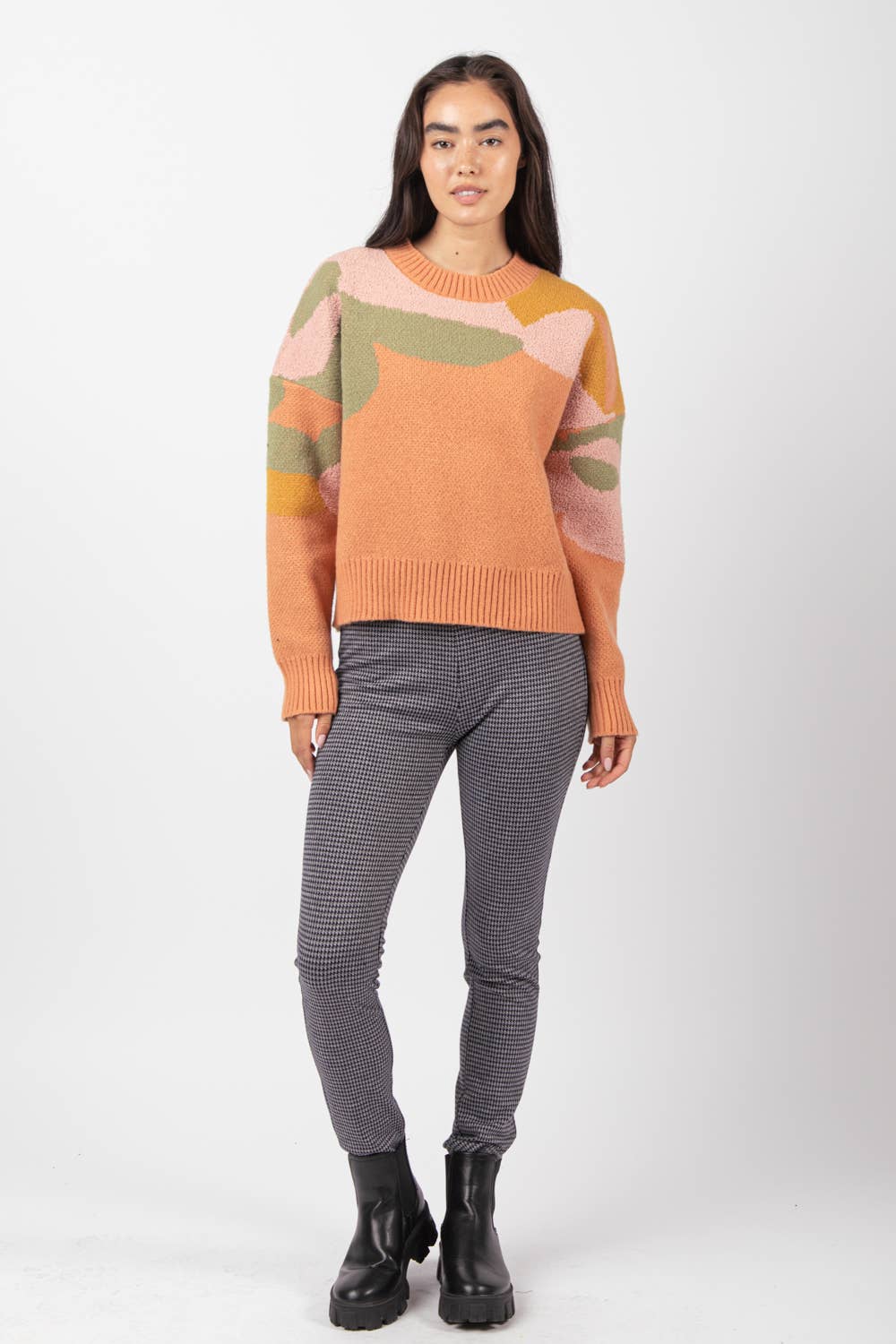 Oversized Floral Pattern Pullover Knit Sweater Top