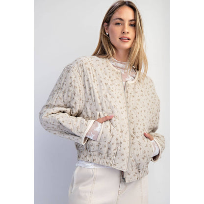 QUILTED BOMBER JACKET: Vintage Beige