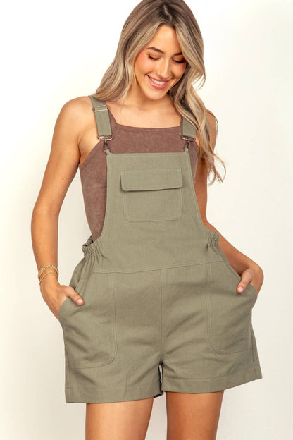 Suspender Solid Woven Casual Overall Romper