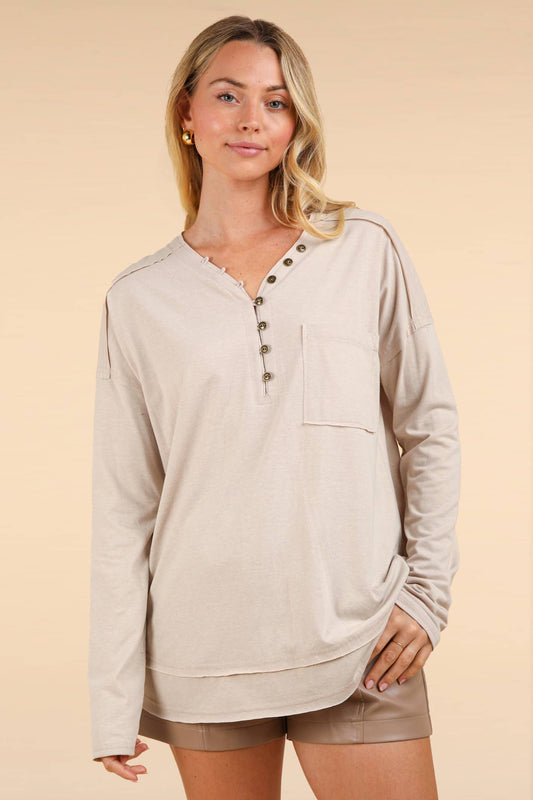 Mineral Washed Cotton Comfy Knit Top: CREAM