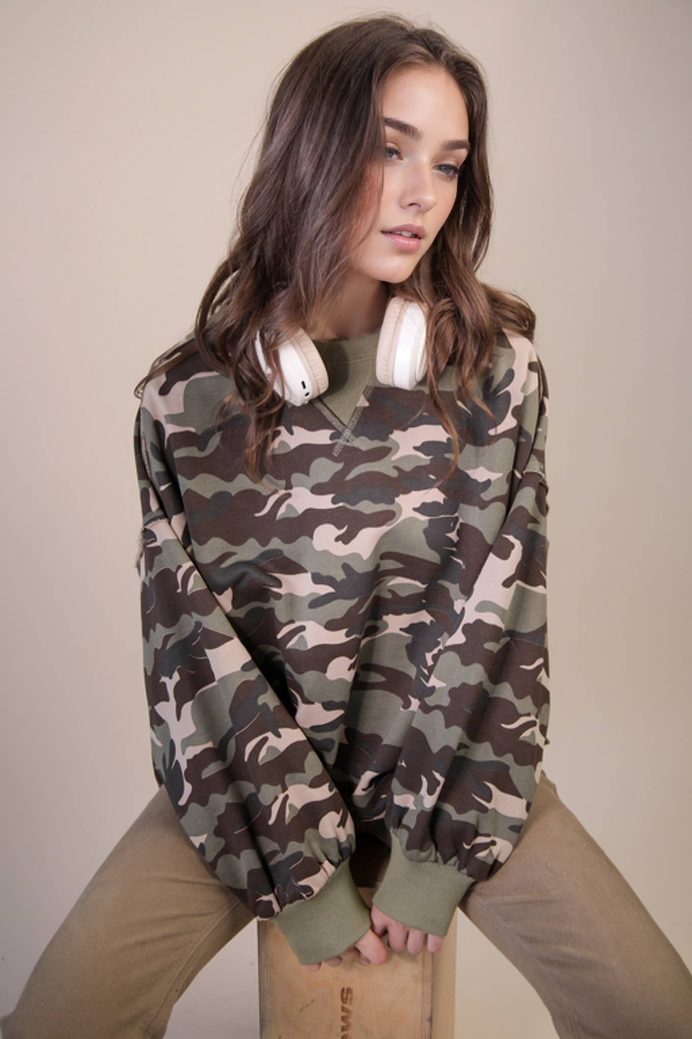 Camo Printed Knit Casual Top