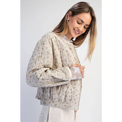 QUILTED BOMBER JACKET: Vintage Beige