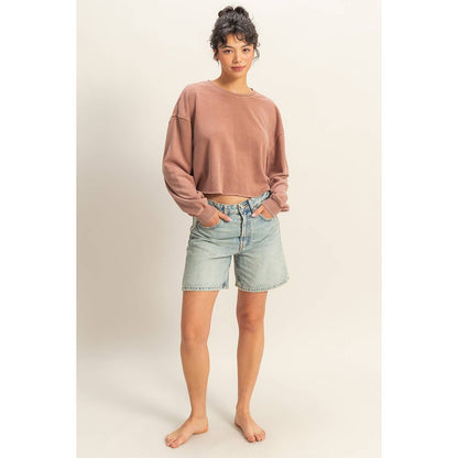 Oversized Cropped Sweatshirt With Raw Hem