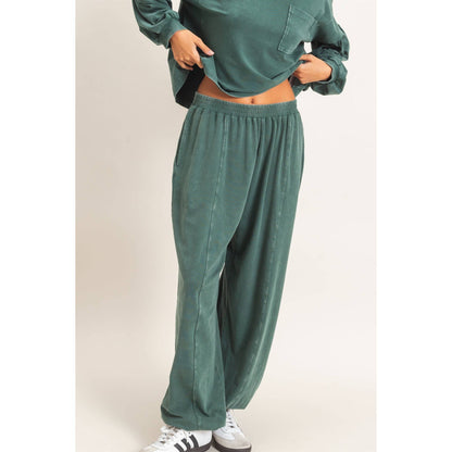 Mineral Wash Elastic Waist Jogger Pants: DARK GREEN