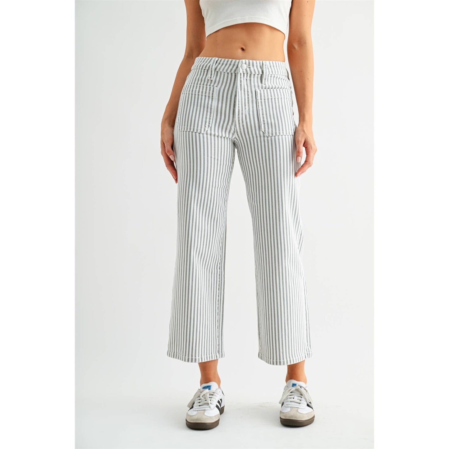 HIGH-RISE WIDE LEG CROPPED STRIPE
