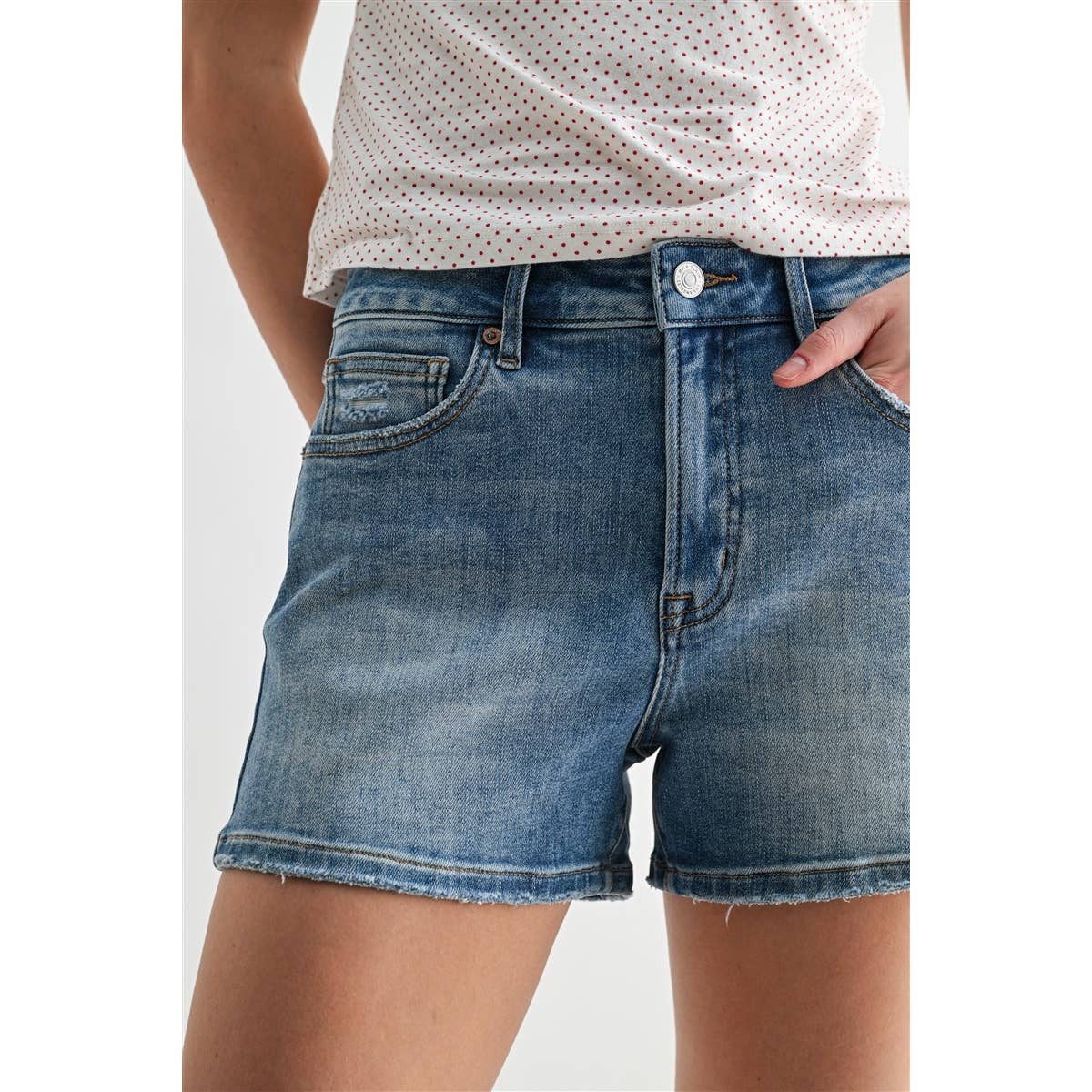 Mica Denim - HIGH-RISE SHORTS DISTRESSED DENIM: VICTORIA BLUE