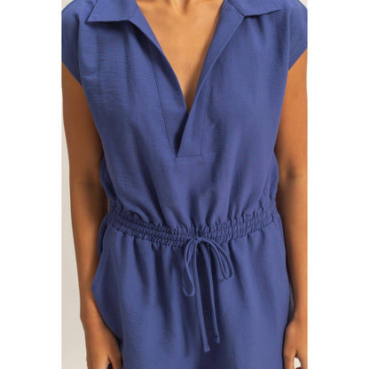Collared Romper with Buttonless Placket