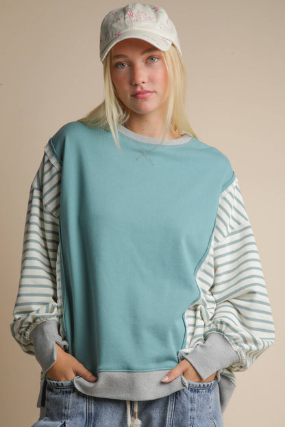 Oversized Striped Casual Knit Top: SAGE