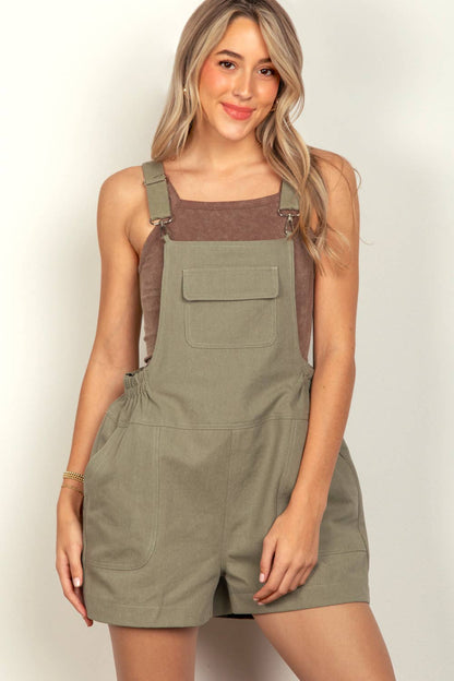 Suspender Solid Woven Casual Overall Romper