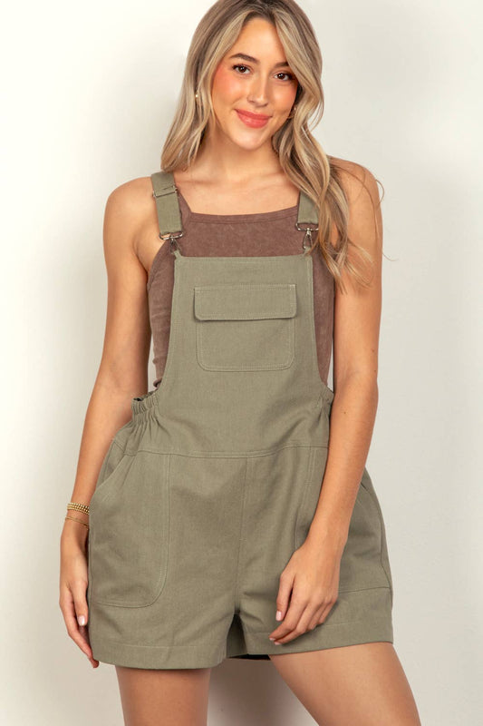 Suspender Solid Woven Casual Overall Romper