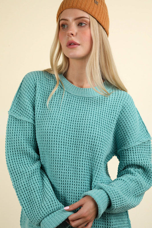 Soft Comfy Oversized Knit Sweater Pullover Top: SEA FOAM