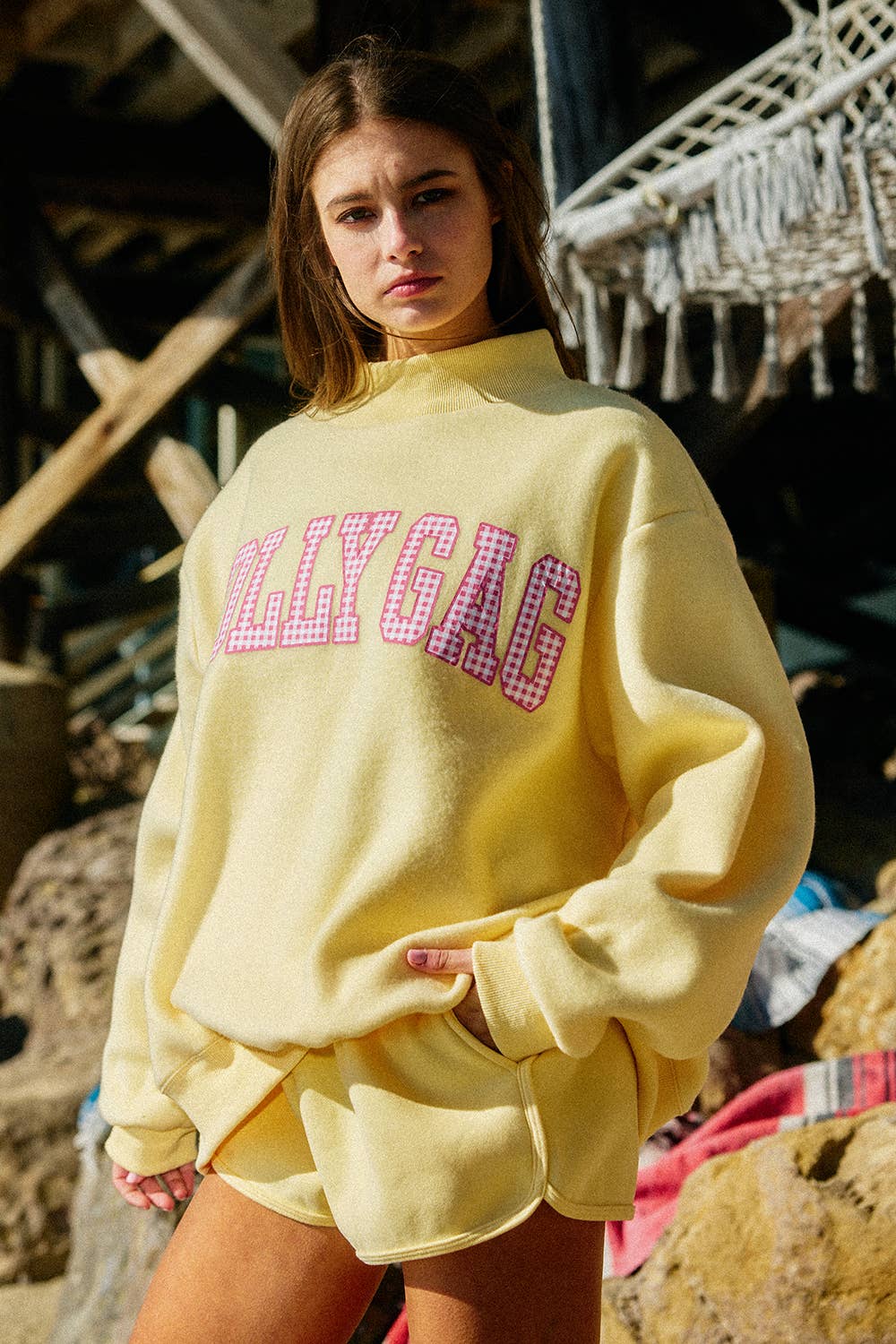 DILLY DALLY Reversible Mockneck Sweatshirt: Butter Yellow