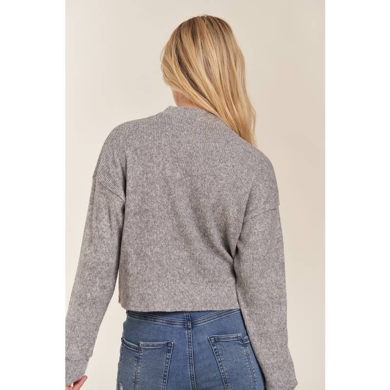 Mock Neck Long Sleeve Brushed Sweater Knit Top