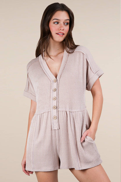 Two Tone Ribbed Knit Comfy Casual Romper