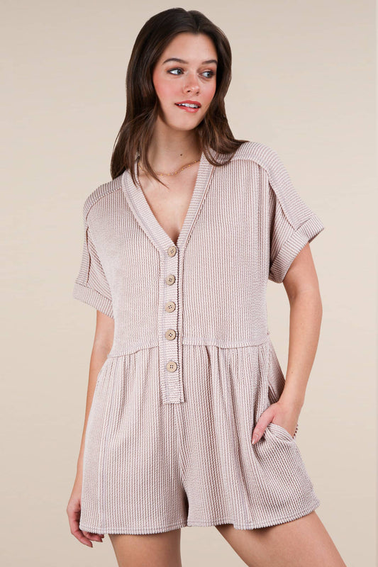 Two Tone Ribbed Knit Comfy Casual Romper
