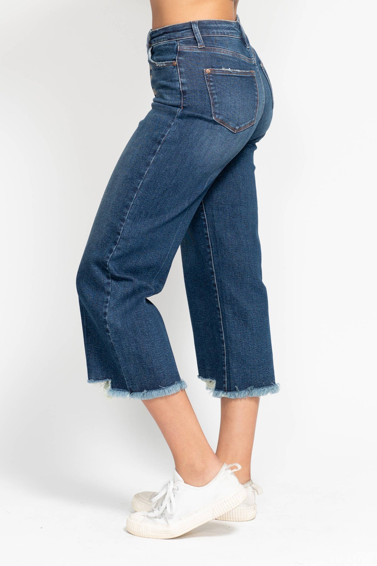 Judy Blue Jeans - High Waisted Button Fly Destroy Hem Crop Wide