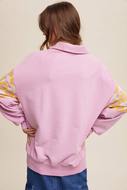 Retro Flower Panel Half-Zip Pullover
