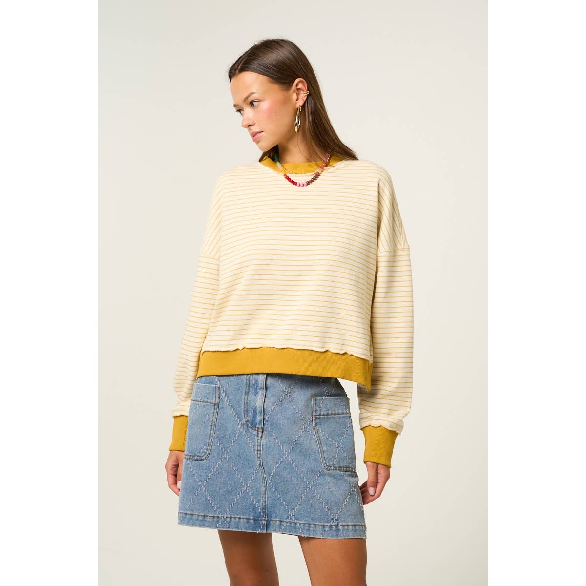 Striped Sweatshirt with Back Cross Detail