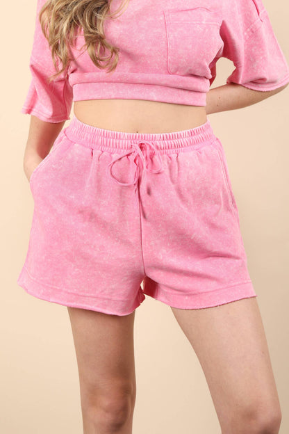 Mineral Washed Comfy Knit Top & Shorts Set