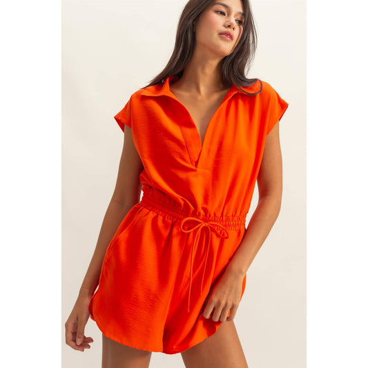 Collared Romper with Buttonless Placket