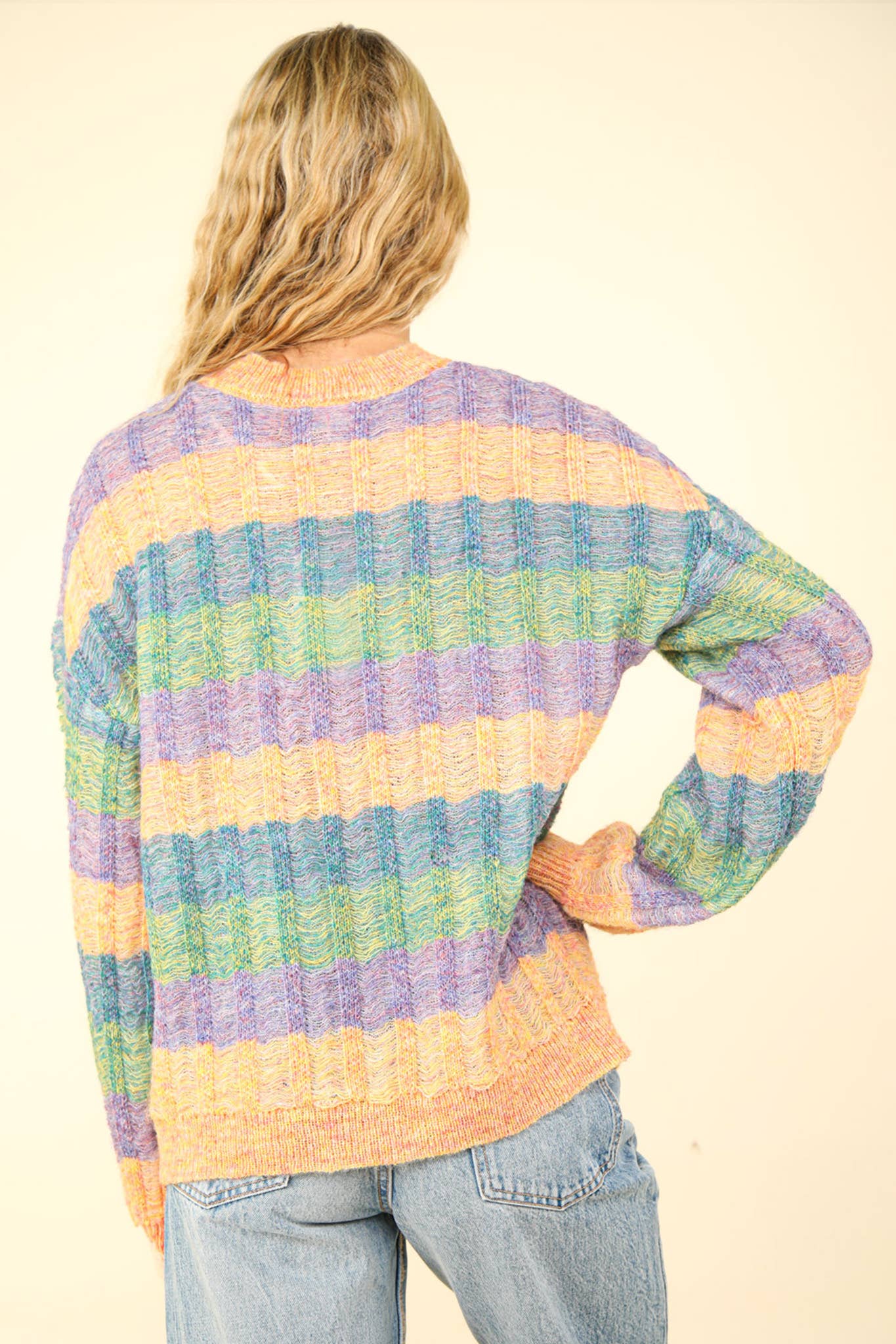 Multi Color Stripe Oversized Sweater Top